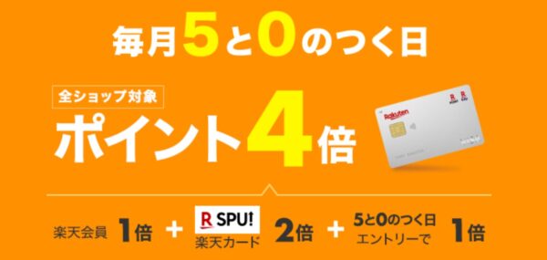 毎月5と0のつく日は楽天カード利用でポイント4倍