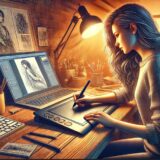 ★ノートパソコンでイラストを描く女性のイメージ