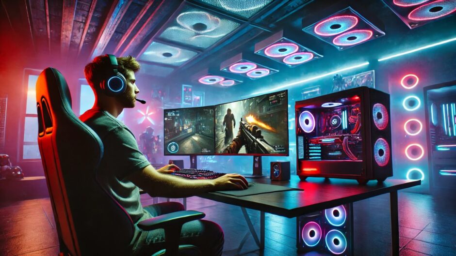 ゲーミングPCでゲームを遊ぶ男性のイメージ画像
