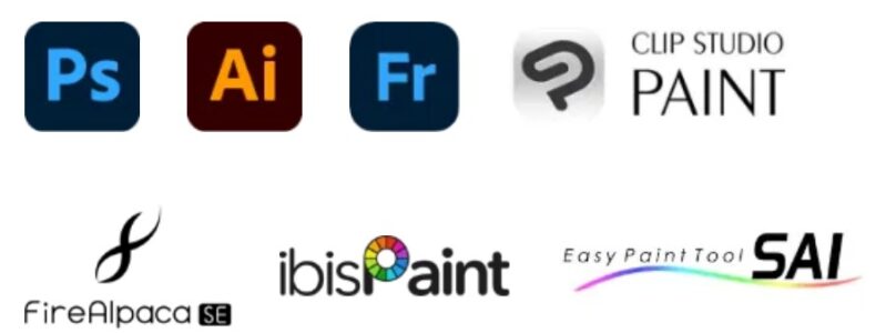 ドスパラの「GALLERIA イラスト向けモデル」が推奨スペックを満たすイラスト向けアプリケーションの種類「ADOBE」「クリスタ」「Fire Alpaca」「iBisPaint」「sai」
