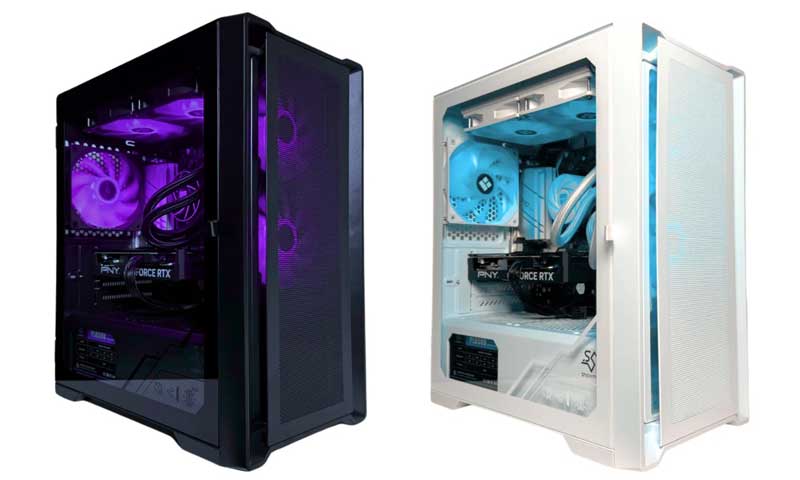 MDL.makeのRyzen7-5700X-×-RTX-4060_ガラスケースブラックとホワイト（LED仕様）の本体の外観