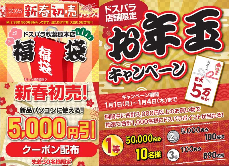 過去のドスパラの福袋＆初売り＆限定クーポンのバナーの並び