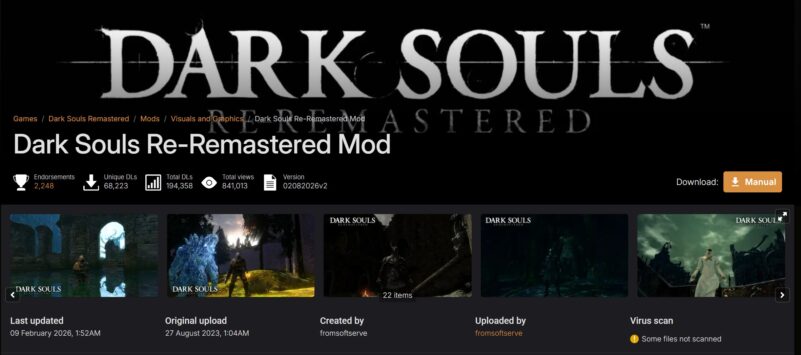 Dark Souls Re-Remastered Modで配布されている様々なMODの様子