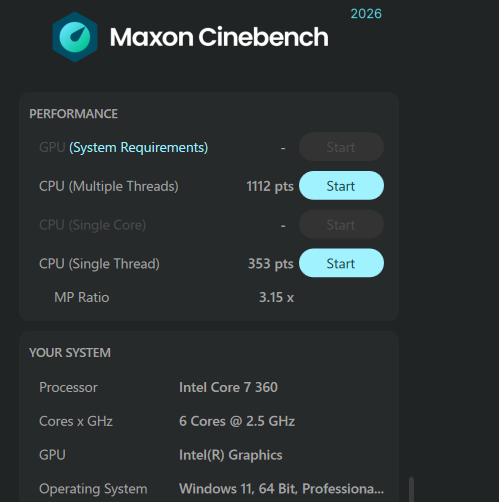 ProBook(プロブック) 4 G2i のCPUスペックのCinecbenchでの実測結果