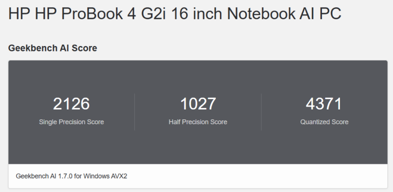 ProBook(プロブック) 4 G2iのGeekbench AIの実測結果 (2)