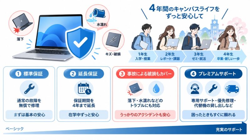 ★5.大学生に向く理由➂：在学中の利用を見据えて保証やサポートを選べる