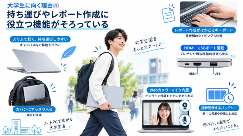 ★6.大学生に向く理由➃：持ち運びやレポート作成に役立つ機能がそろっている