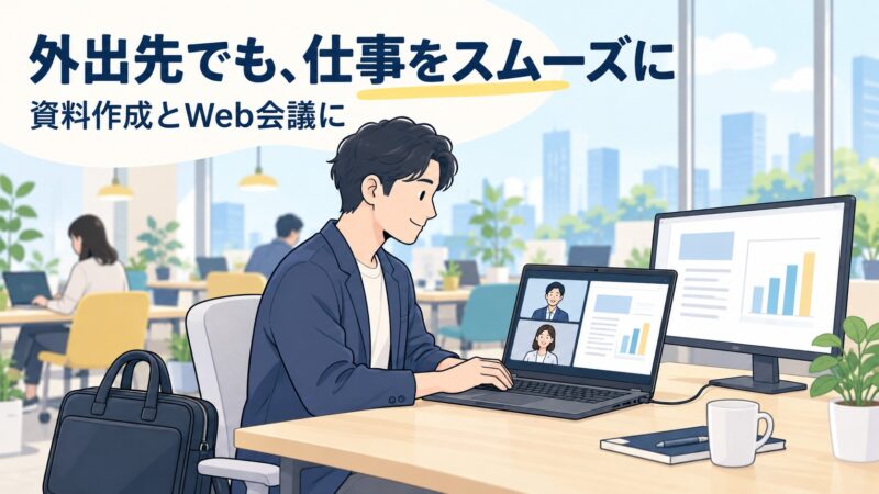 外出先でも資料作成やWeb会議を行う社会人